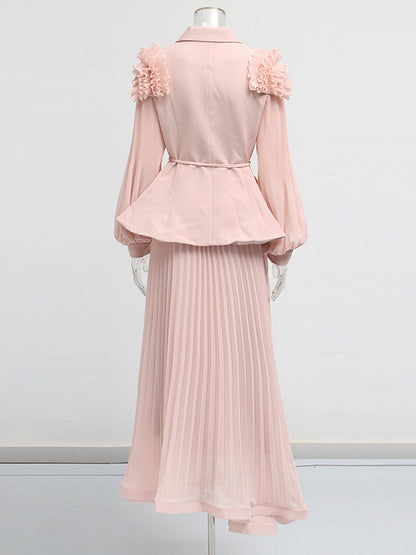Solid Patchwork V-neck Two Piece Set