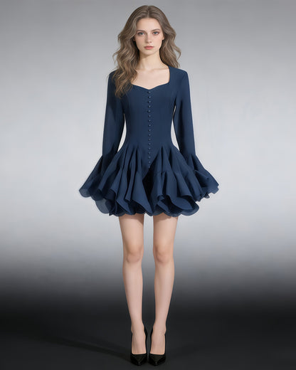 Navy Blue Ruffle Hem Mini Dress