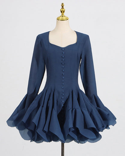 Navy Blue Ruffle Hem Mini Dress