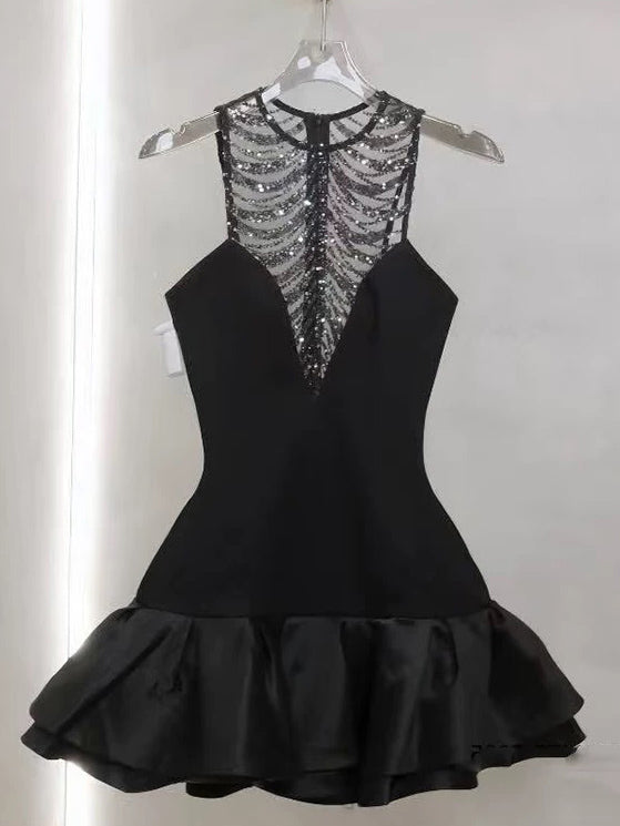 Sexy Hollow Out Sleeveless Short Dress