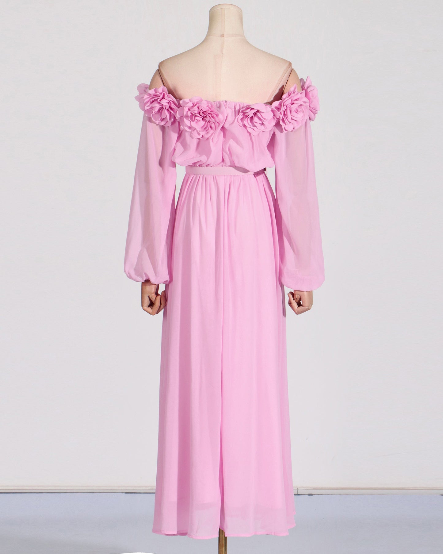 Pink Off-Shoulder Floral Maxi Dress