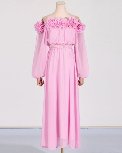 Pink Off-Shoulder Floral Maxi Dress