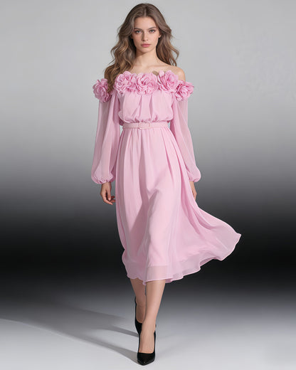 Pink Off-Shoulder Floral Maxi Dress