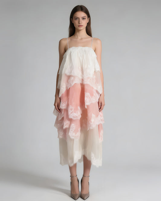 Marceline Lace Tiered Midi Dress