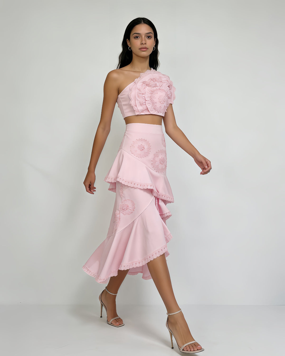 Lilia One-Shoulder Crochet Two-Piece Set