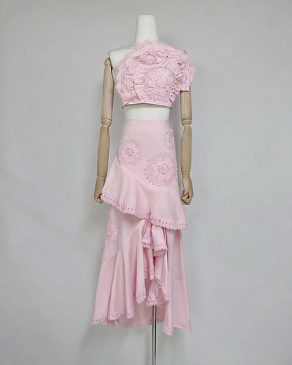 Lilia One-Shoulder Crochet Two-Piece Set