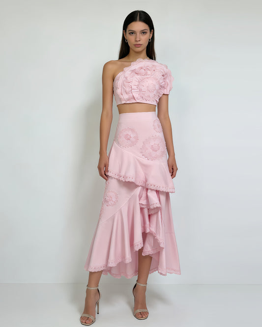 Lilia One-Shoulder Crochet Two-Piece Set