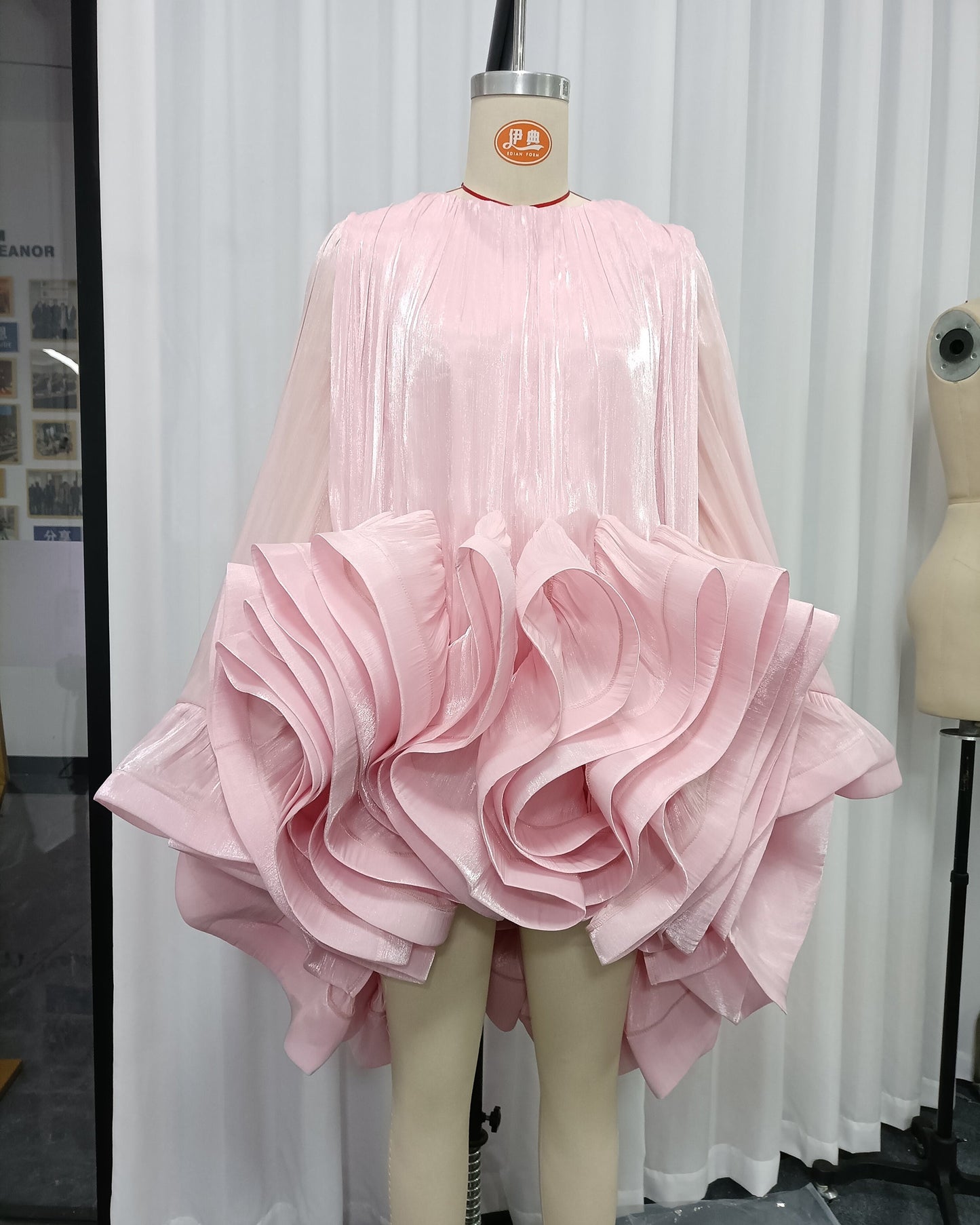 Pink Ruffle  Pleated Mini Dress