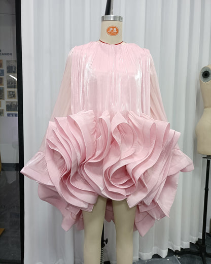 Pink Ruffle  Pleated Mini Dress