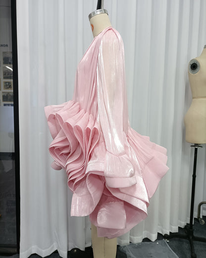 Pink Ruffle  Pleated Mini Dress