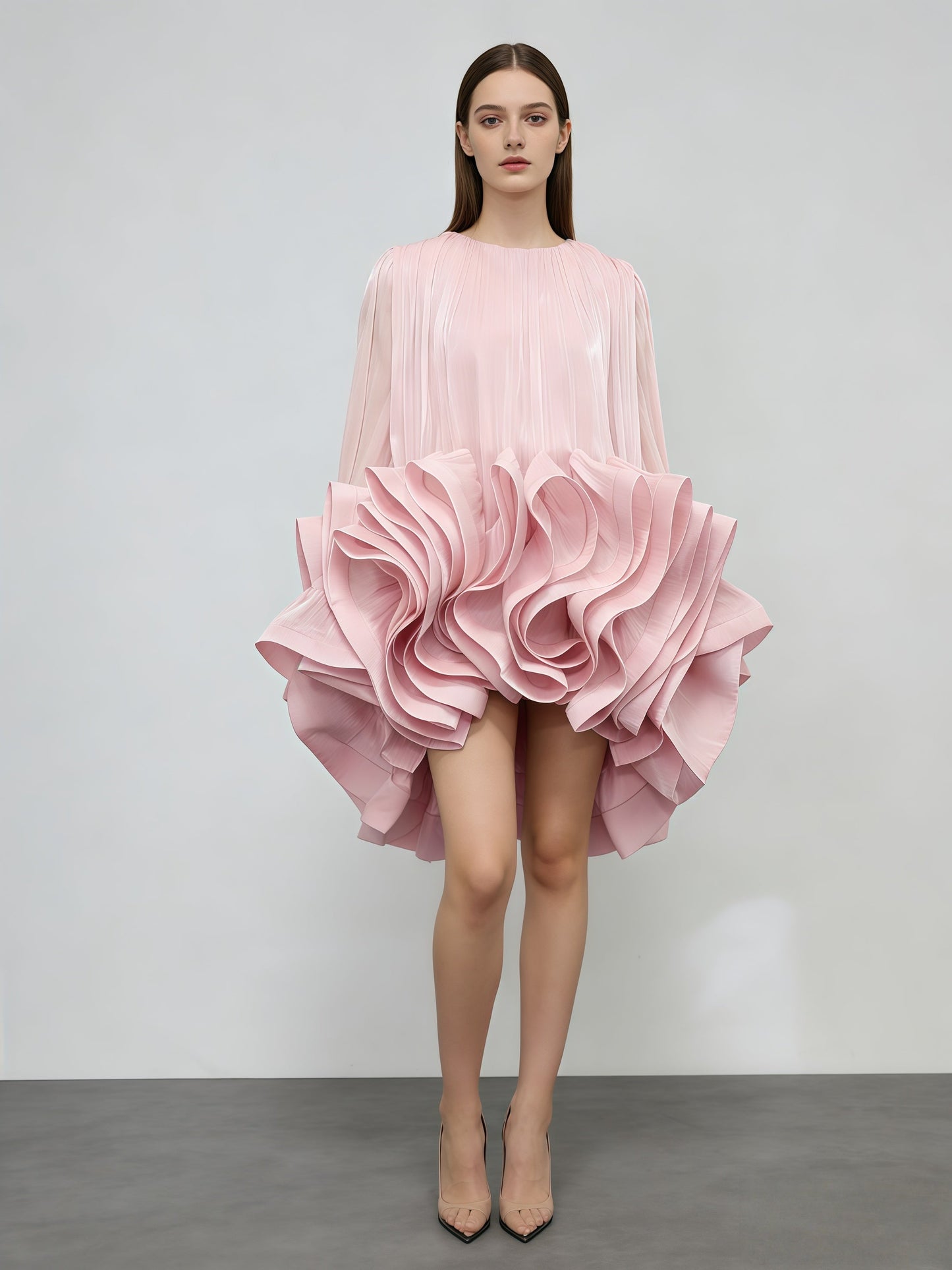 Pink Ruffle  Pleated Mini Dress