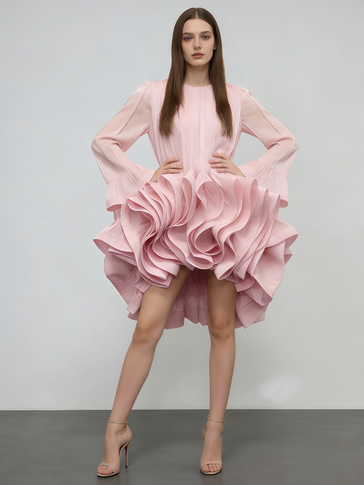 Pink Ruffle  Pleated Mini Dress