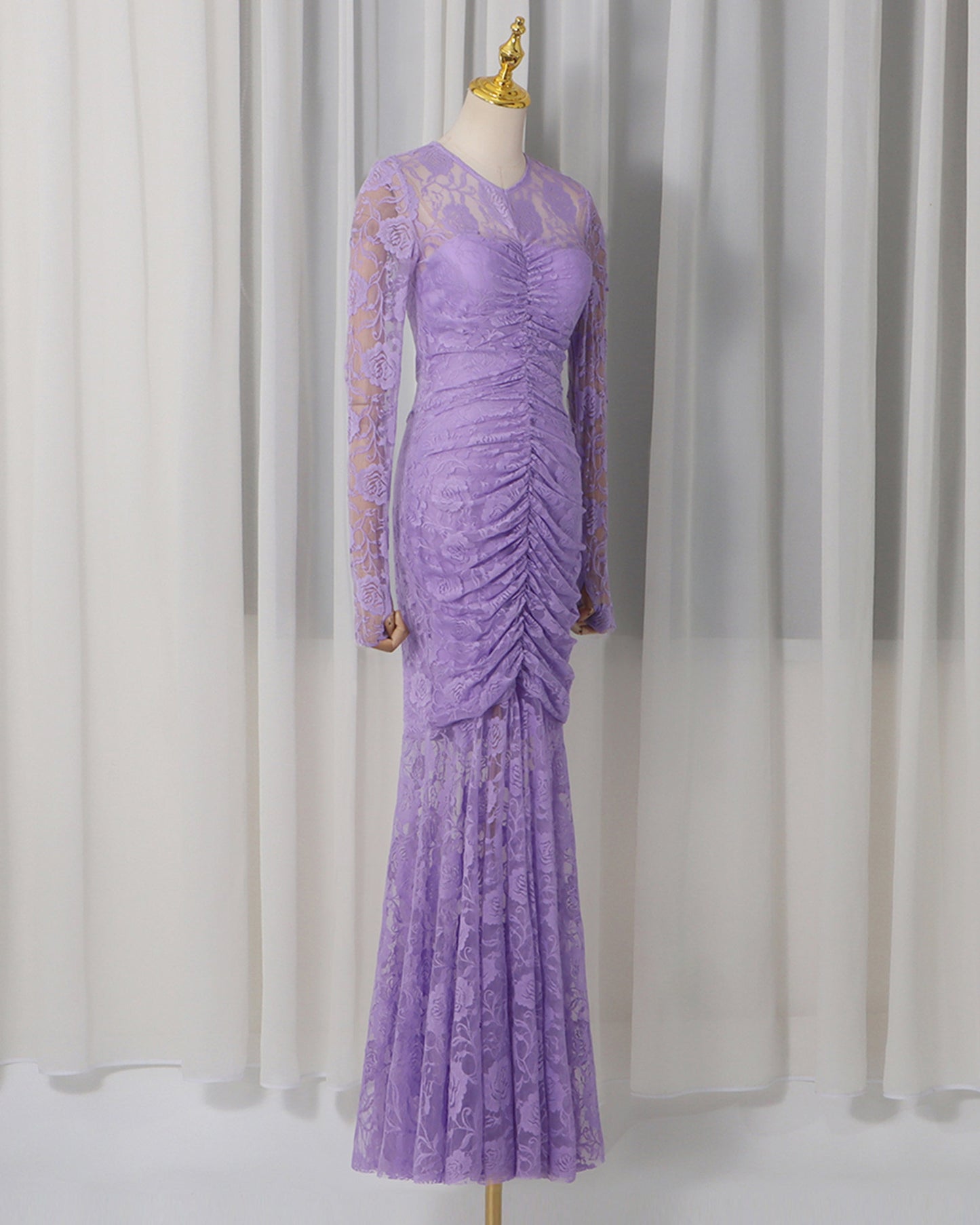 Purple Lace Ruched Mermaid Gown