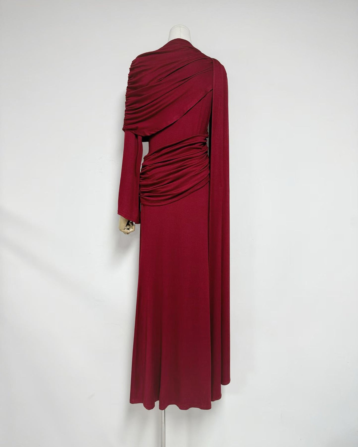 Red Draped Fold Cape Sleeve Maxi Dress