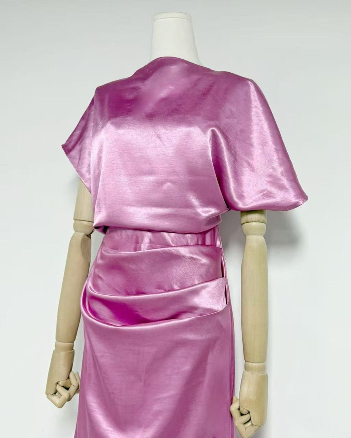 Rose Satin Draped Maxi Dress