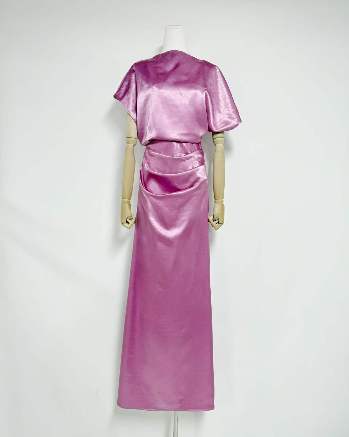 Rose Satin Draped Maxi Dress