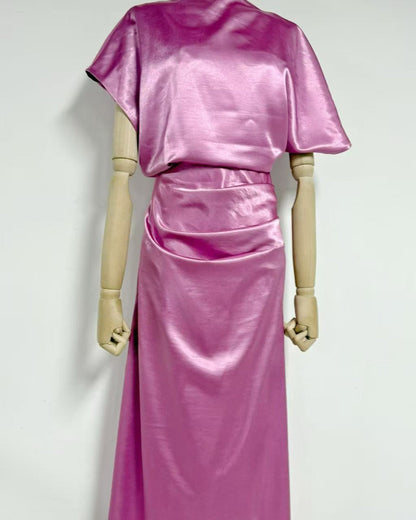 Rose Satin Draped Maxi Dress