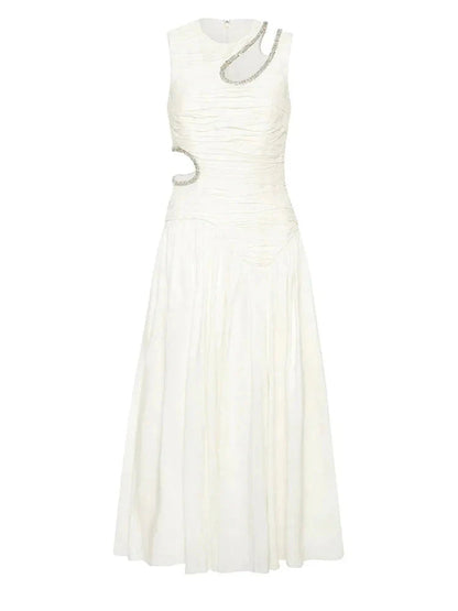 Gabrielle Round-Neck Pleated Maxi Dress