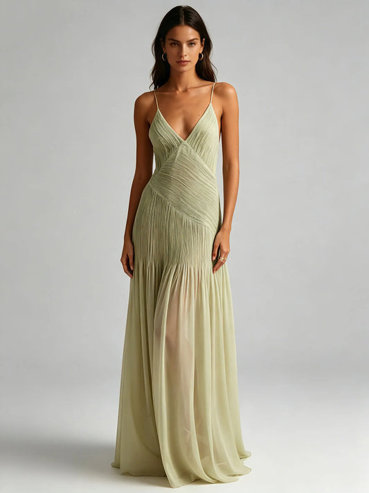 Valeria Deep-V Pleated Dress