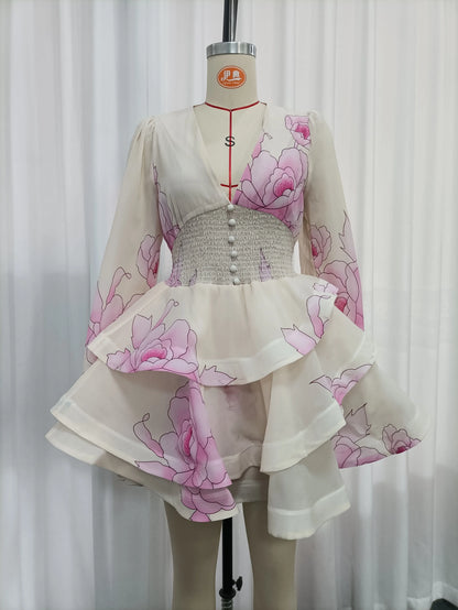 Daria Deep-V Long-Sleeve Dress
