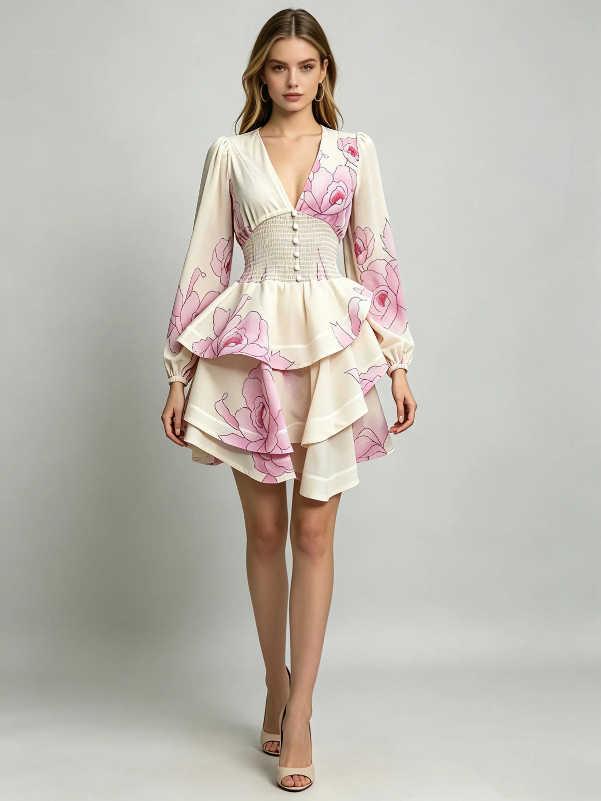 Daria Deep-V Long-Sleeve Dress