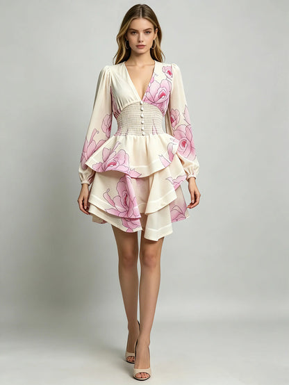 Daria Deep-V Long-Sleeve Dress