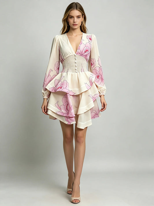 Daria Deep-V Long-Sleeve Dress