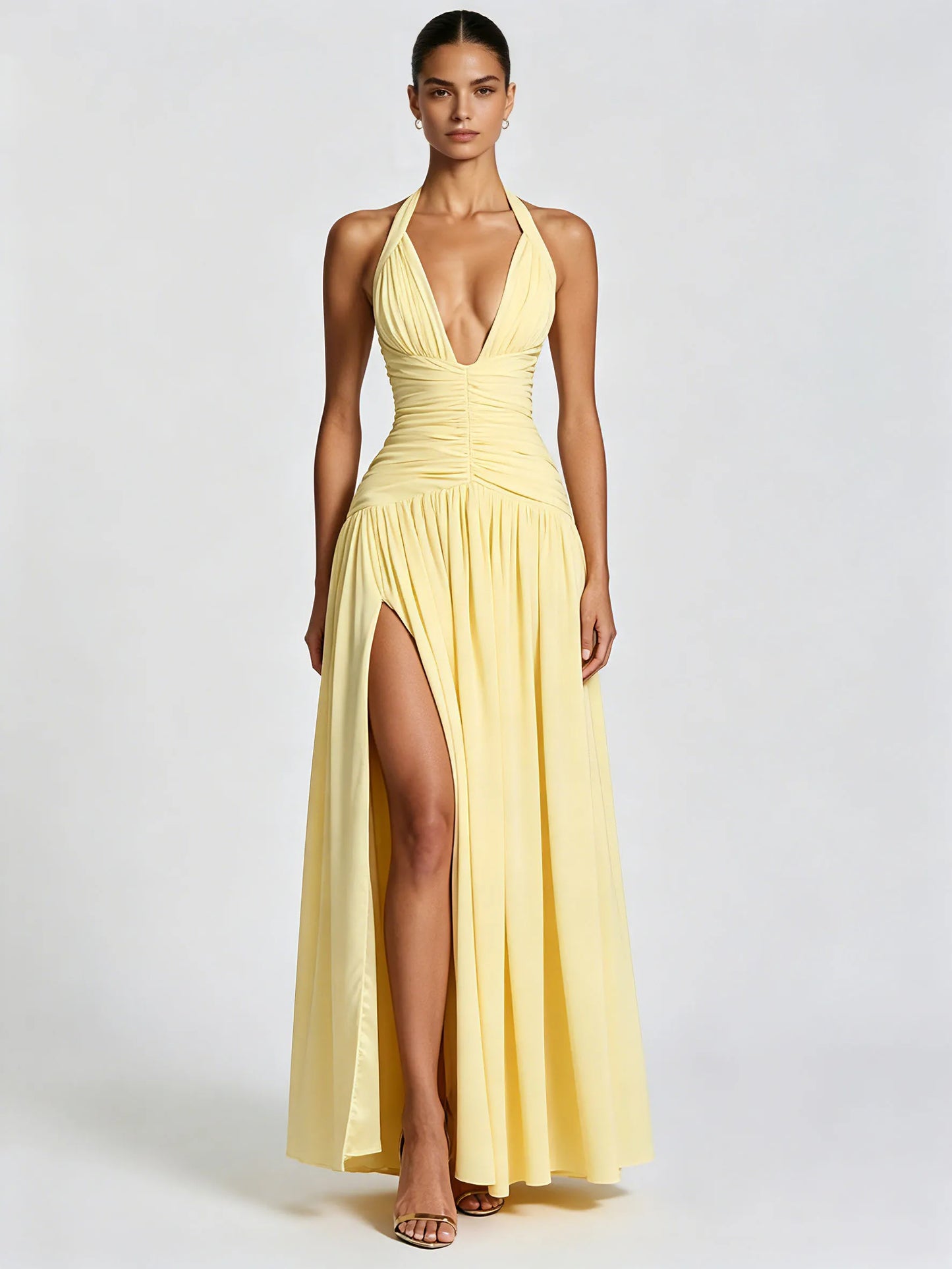 Deep V Neck Tunic Side Split Fashion Dress