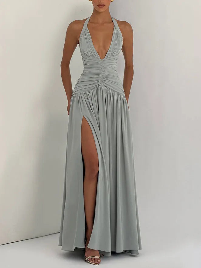 Deep V Neck Tunic Side Split Fashion Dress