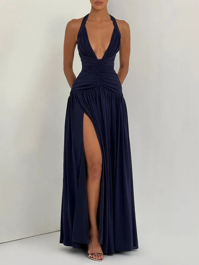 Deep V Neck Tunic Side Split Fashion Dress