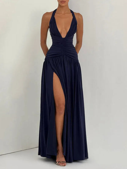 Deep V Neck Tunic Side Split Fashion Dress