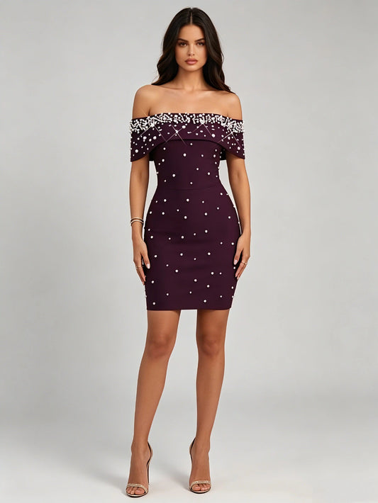 Delia Off-Shoulder Crystal-Trim Mini Dress