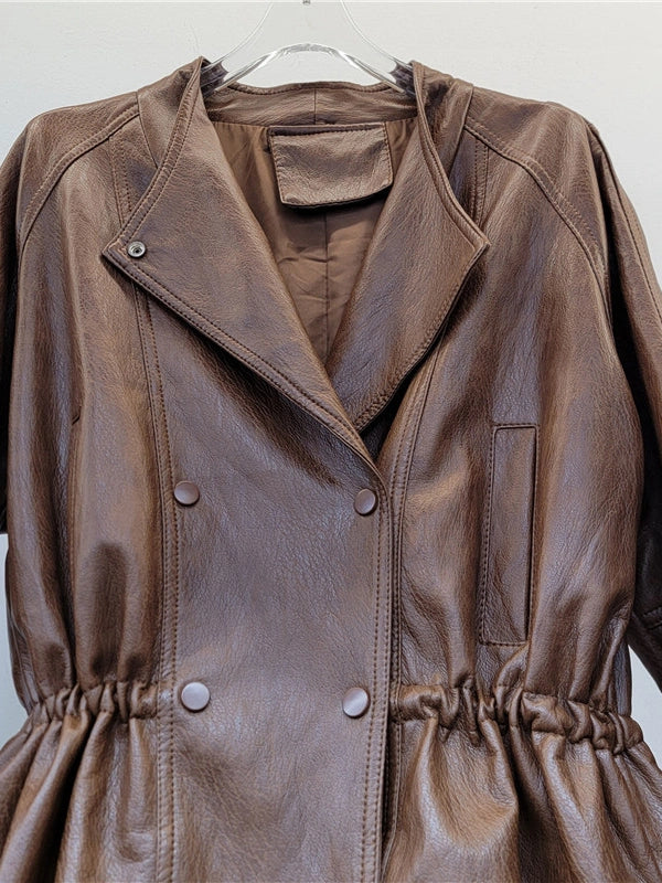 Lapel Long Sleeve Tunic Patchwork Double Breasted Design Jacket
