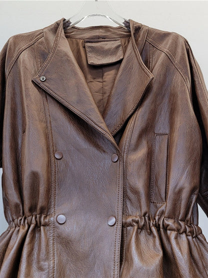 Lapel Long Sleeve Tunic Patchwork Double Breasted Design Jacket