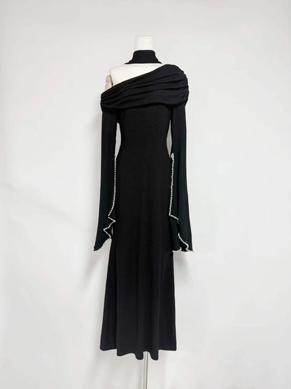 Seraphine One-Shoulder Pearl-Trim Dress