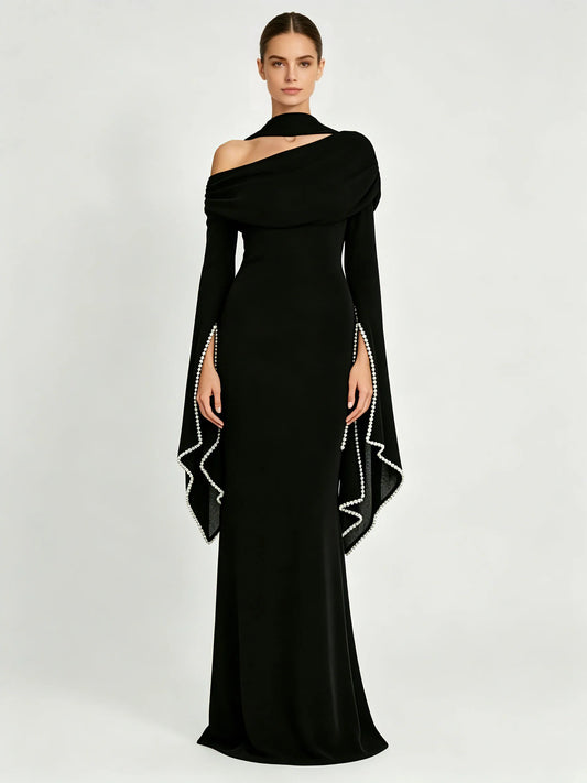 Seraphine One-Shoulder Pearl-Trim Dress