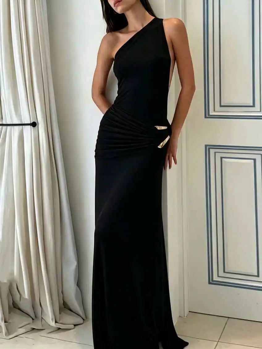 Lucille One-Shoulder Pleated Dress