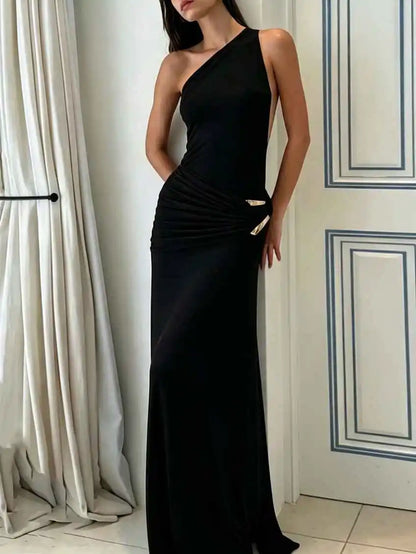 Lucille One-Shoulder Pleated Dress