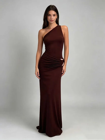 Lucille One-Shoulder Pleated Dress