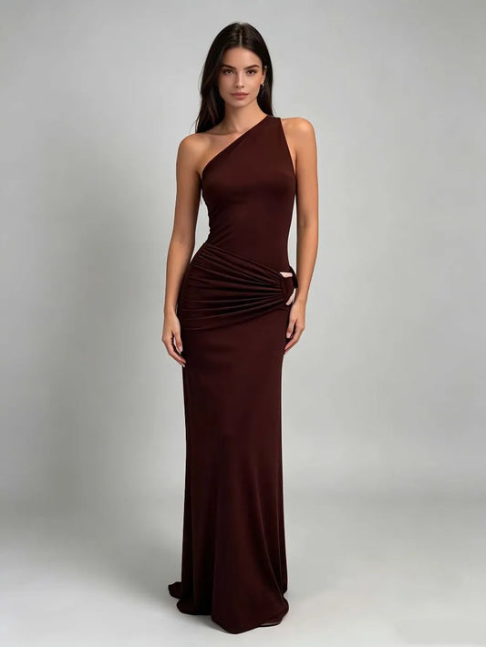 Lucille One-Shoulder Pleated Dress