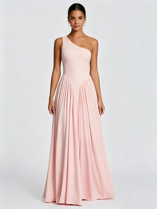 Eva One-Shoulder Pleated Maxi Dress