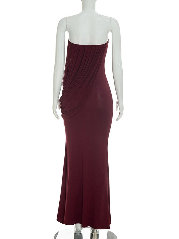 TWOTWINSTYLE Off Shoulder Draped Ruched Vintage Dress