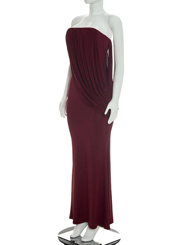 TWOTWINSTYLE Off Shoulder Draped Ruched Vintage Dress