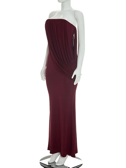 TWOTWINSTYLE Off Shoulder Draped Ruched Vintage Dress