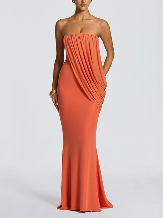 TWOTWINSTYLE Off Shoulder Draped Ruched Vintage Dress