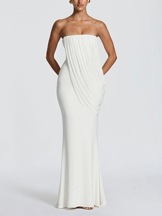 TWOTWINSTYLE Off Shoulder Draped Ruched Vintage Dress