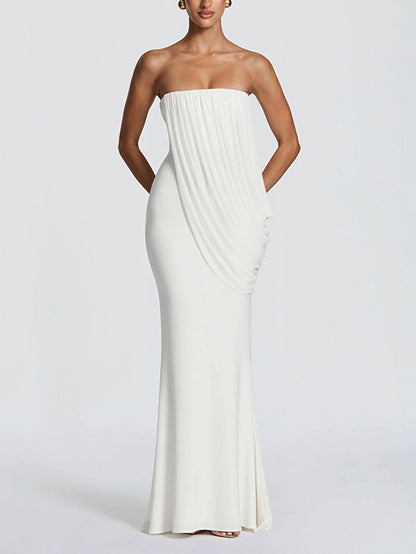 TWOTWINSTYLE Off Shoulder Draped Ruched Vintage Dress