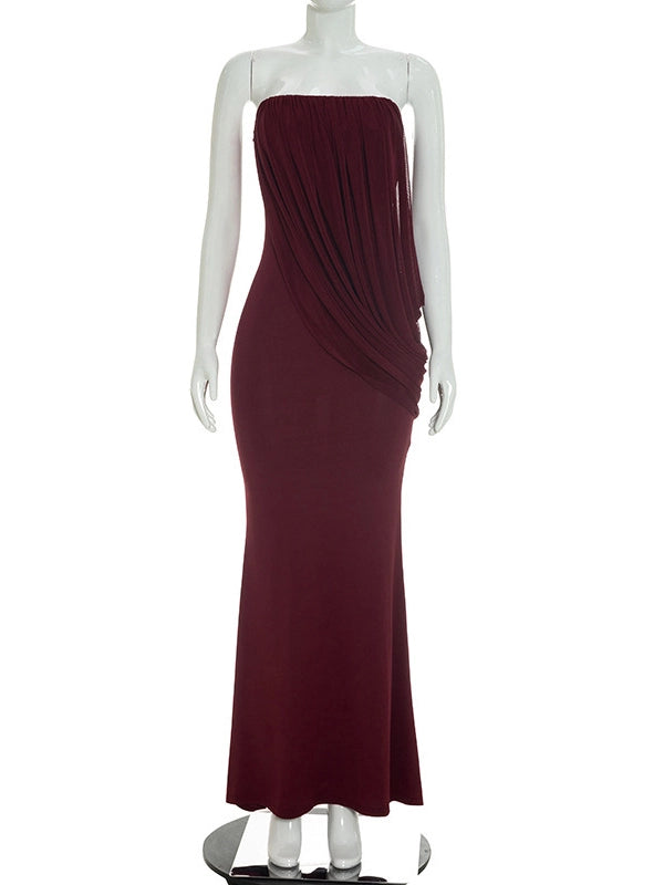 TWOTWINSTYLE Off Shoulder Draped Ruched Vintage Dress