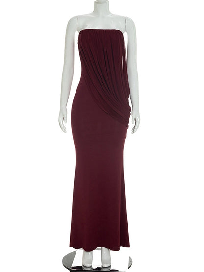 TWOTWINSTYLE Off Shoulder Draped Ruched Vintage Dress