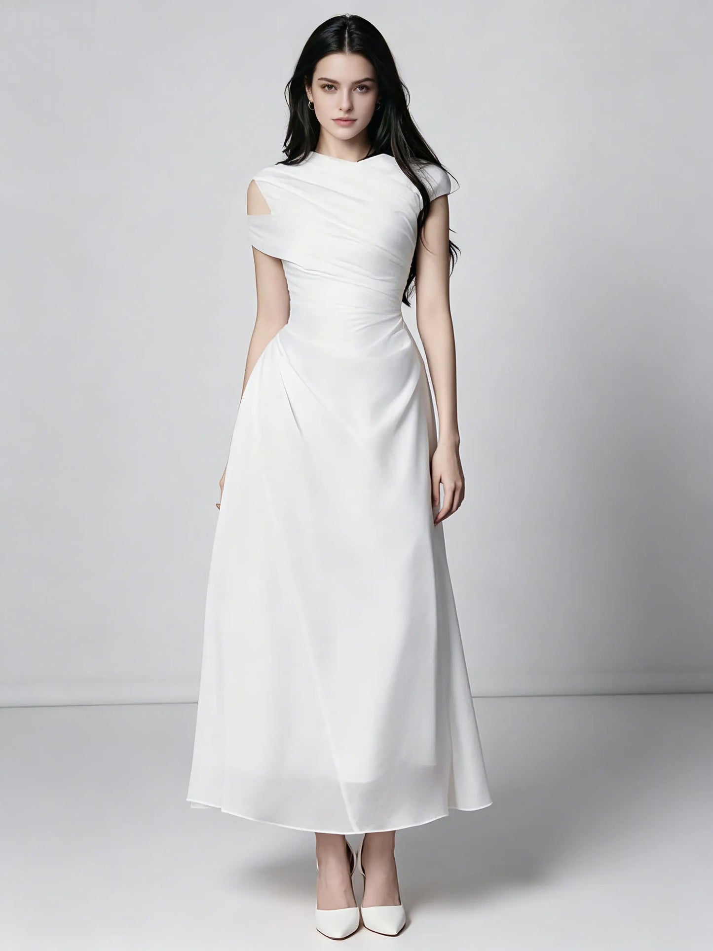 Off Shoulder Irregular Neck High Waist Elegant Dress